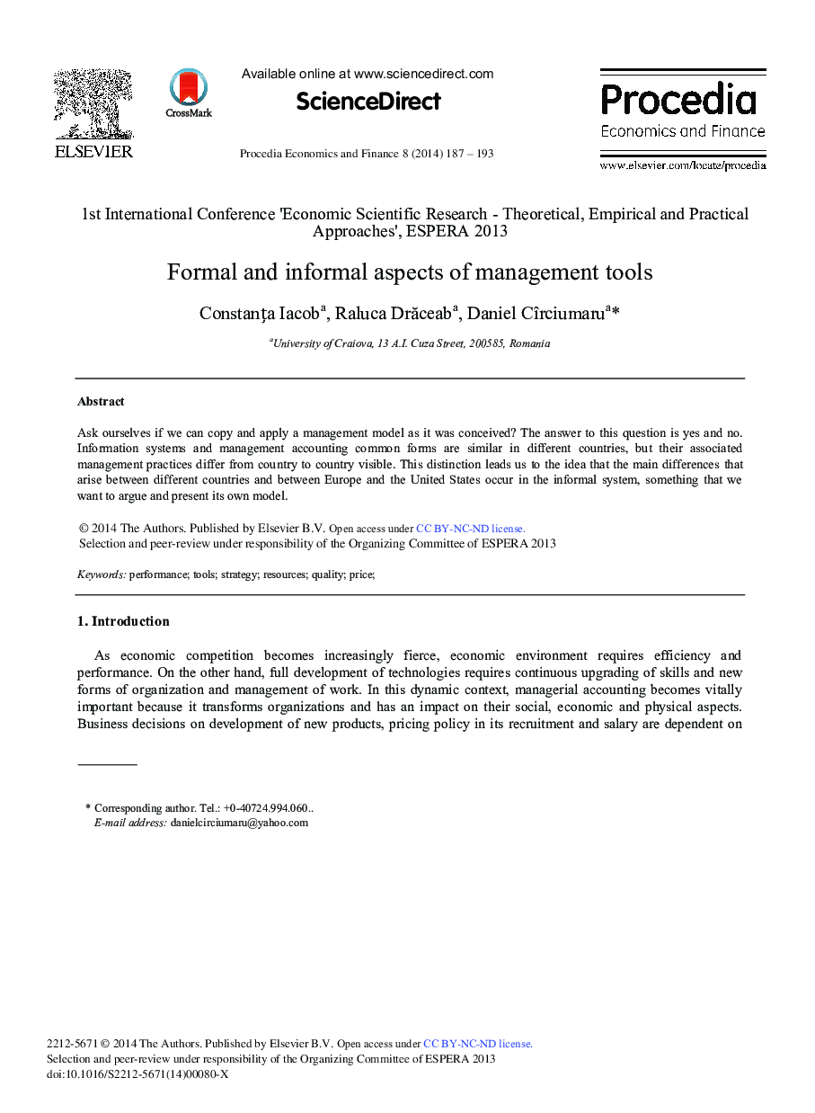 Formal and Informal Aspects of Management Tools 