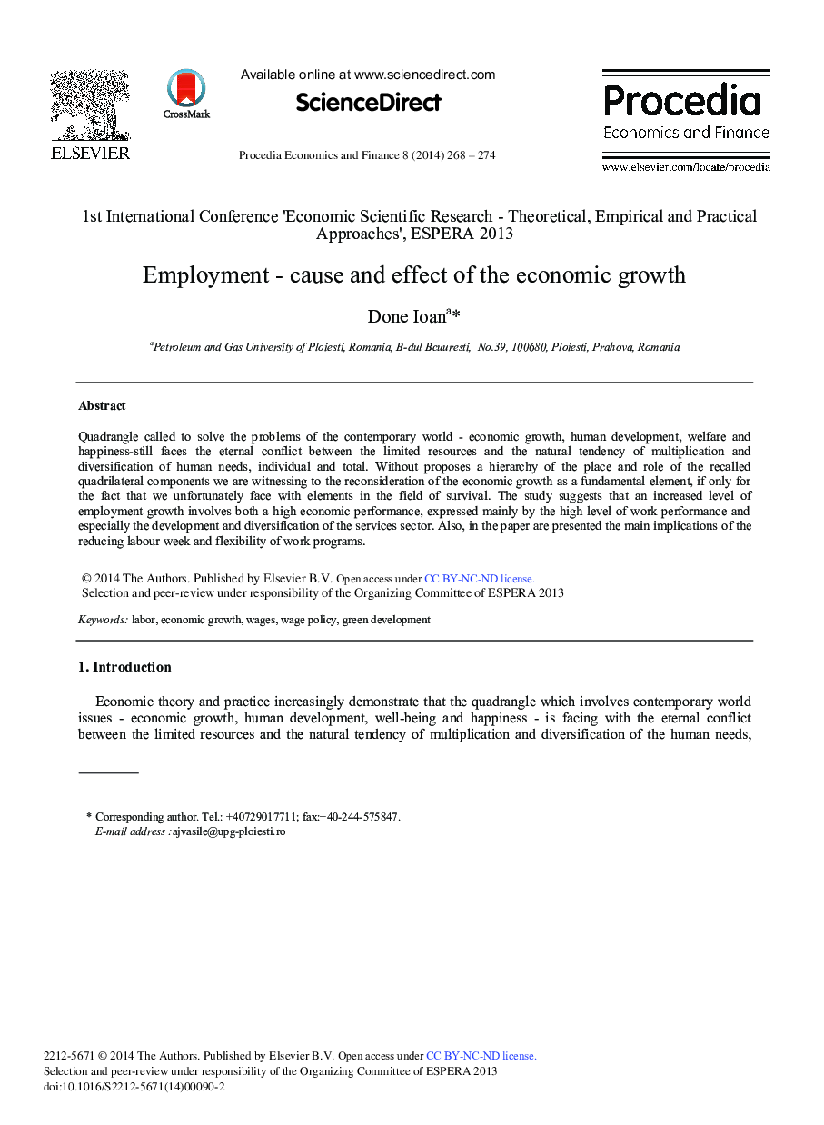 Employment – Cause and Effect of the Economic Growth 