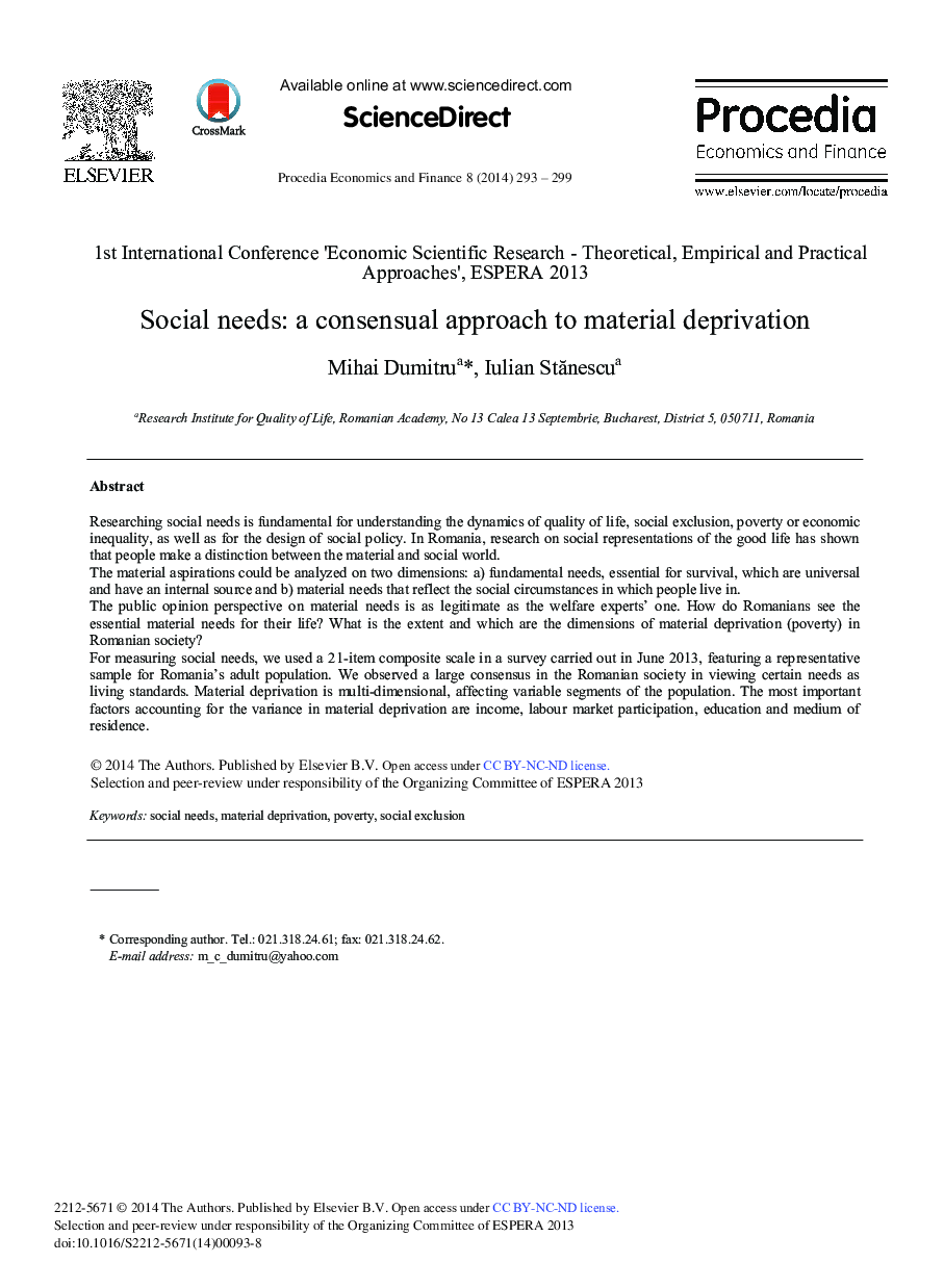 Social Needs: A Consensual Approach to Material Deprivation 