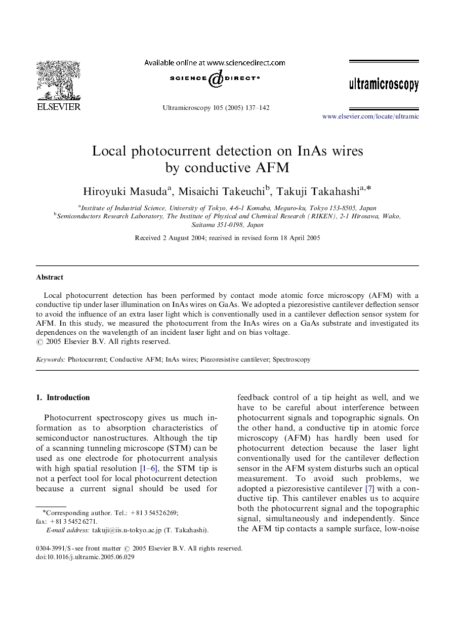 Local photocurrent detection on InAs wires by conductive AFM