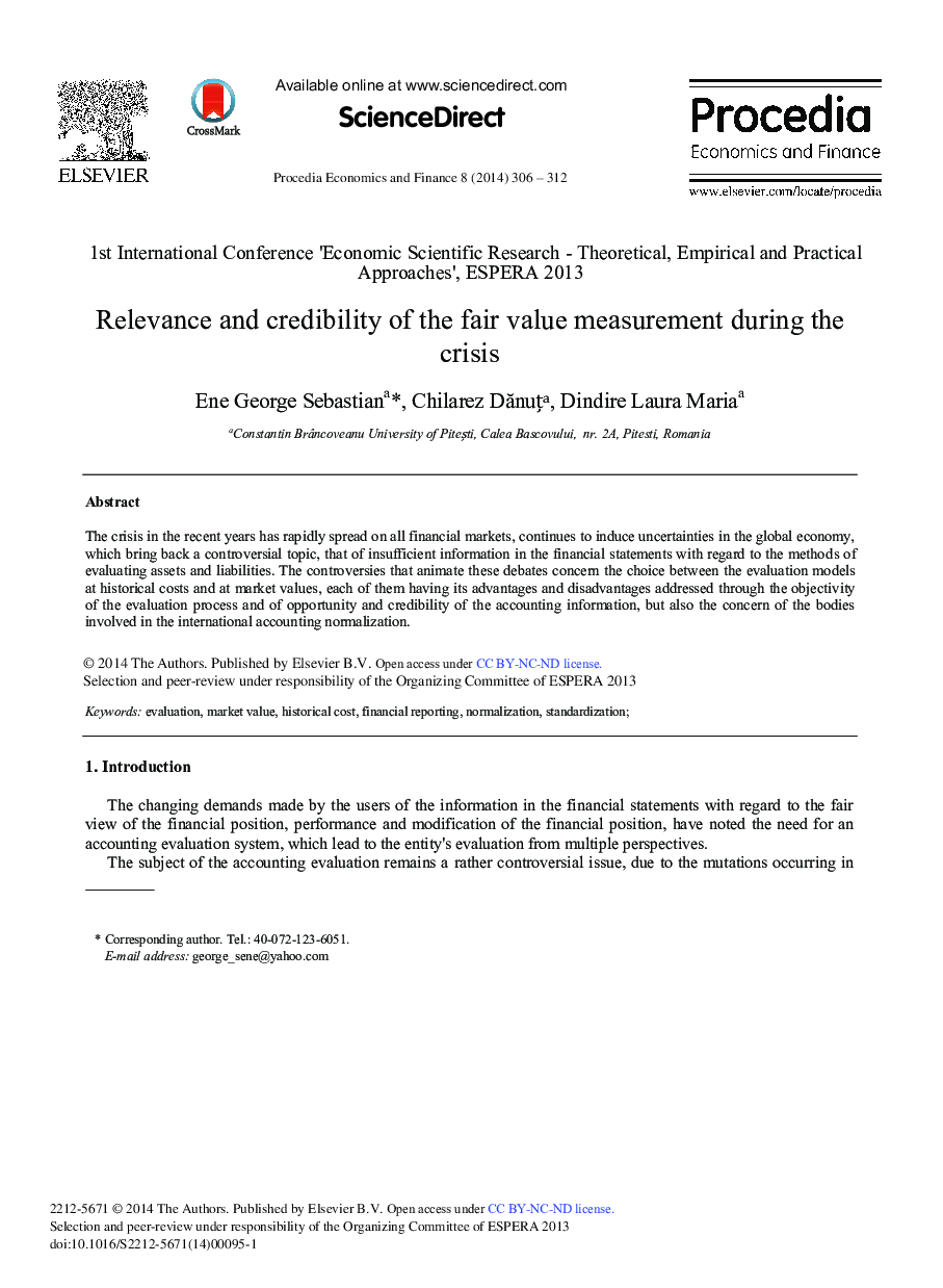Relevance and Credibility of the Fair Value Measurement During the Crisis 