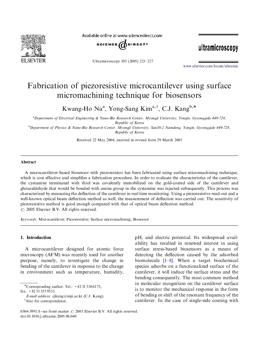 Fabrication of piezoresistive microcantilever using surface micromachining technique for biosensors