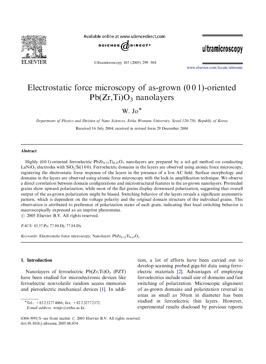 Electrostatic force microscopy of as-grown (0Â 0Â 1)-oriented Pb(Zr,Ti)O3 nanolayers