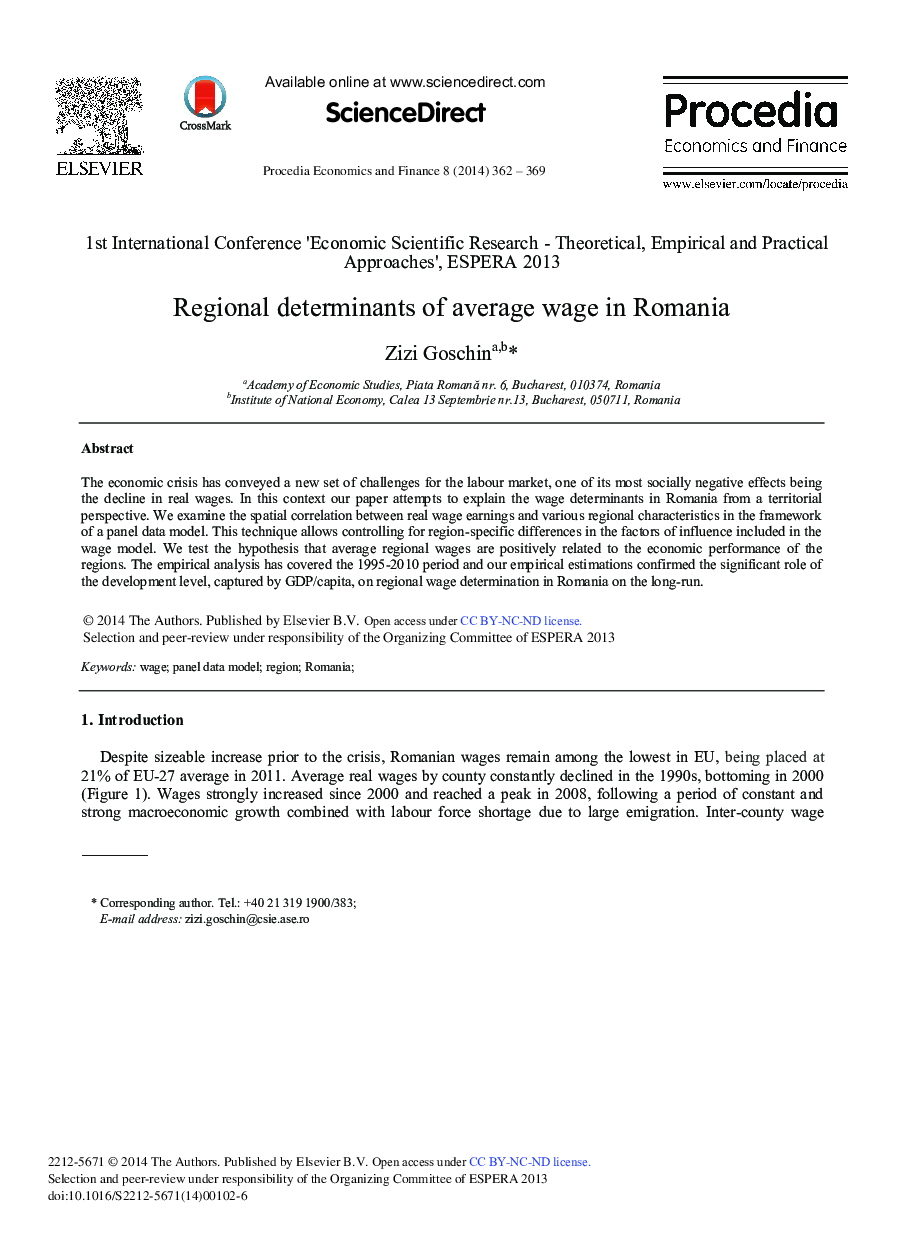 Regional Determinants of Average Wage in Romania 