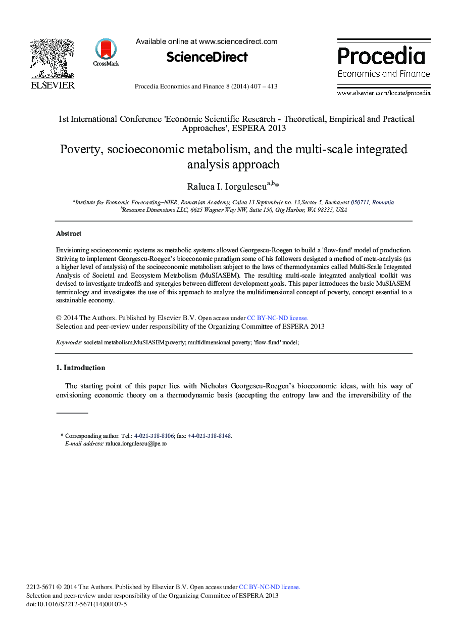 Poverty, Socioeconomic Metabolism, and the Multi-scale Integrated Analysis Approach 