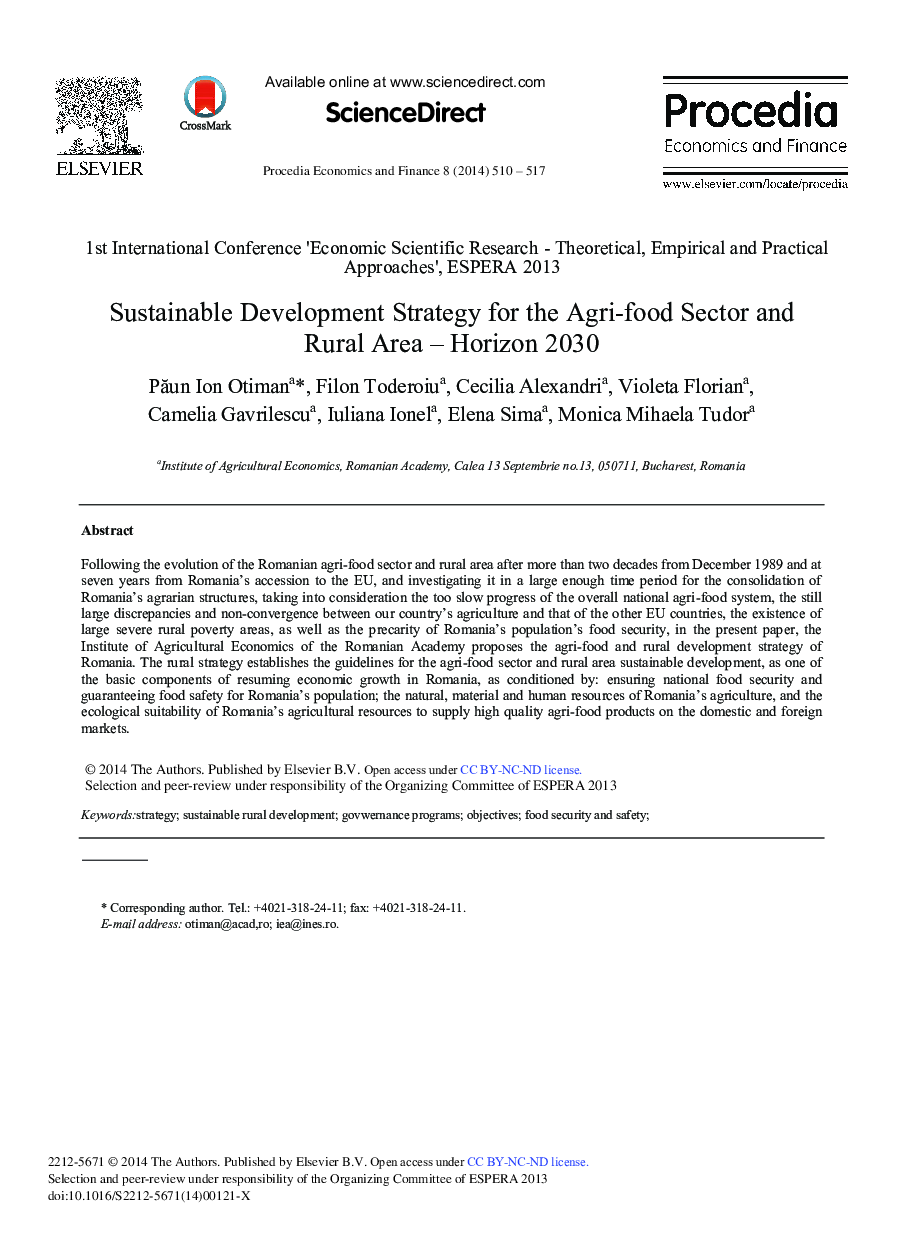 Sustainable Development Strategy for the Agri-food Sector and Rural Area – Horizon 2030 