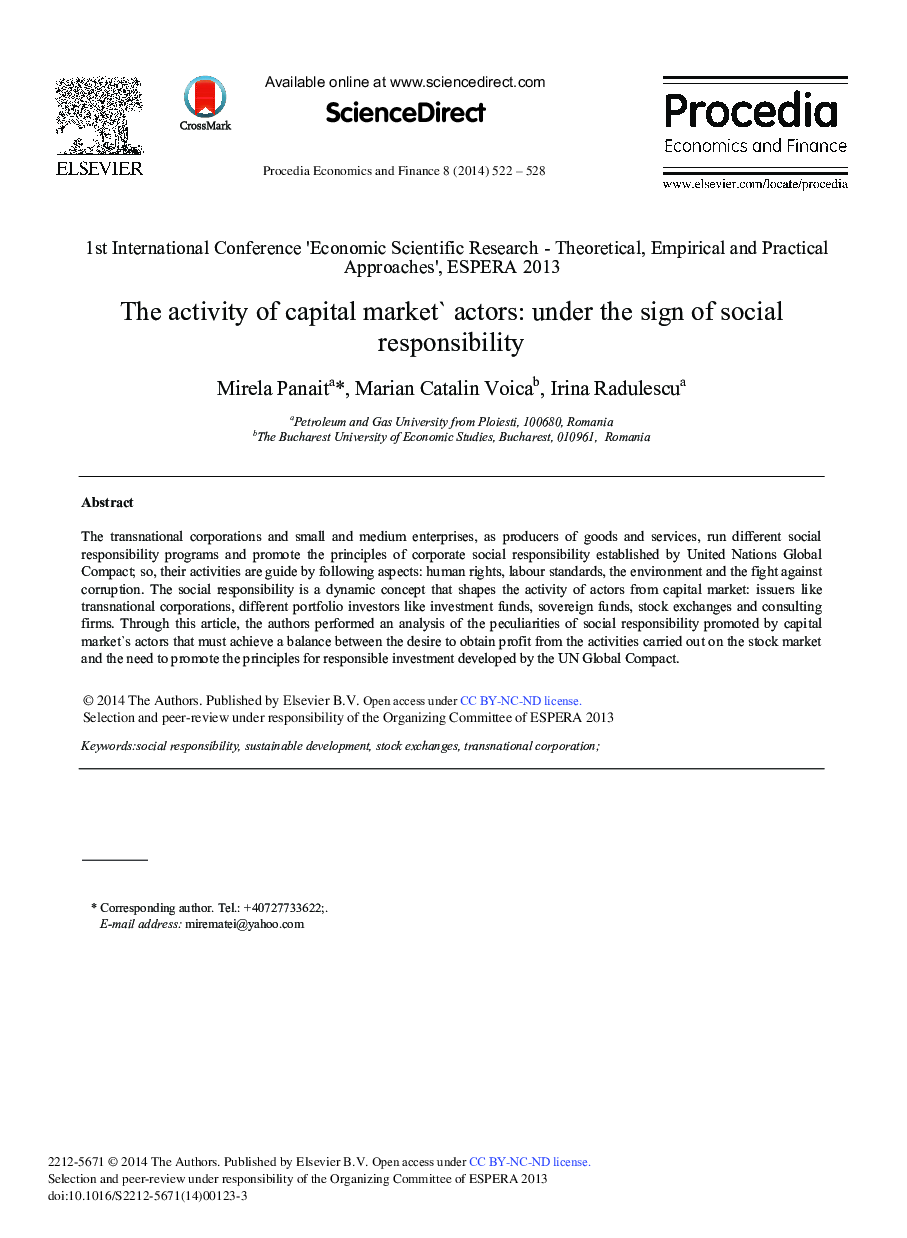 The Activity of Capital Market’ Actors: Under the Sign of Social Responsibility 