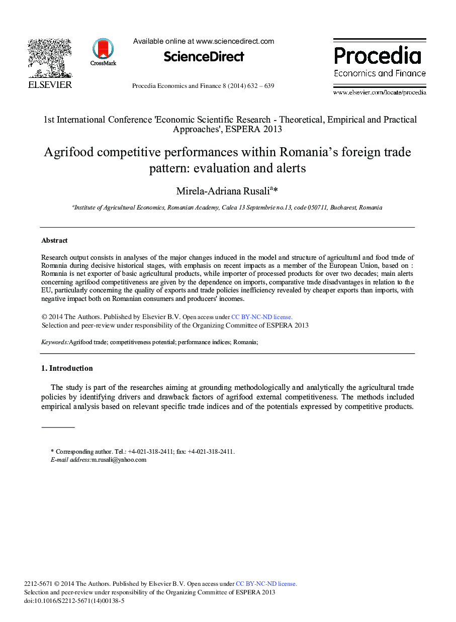 Agrifood Competitive Performances within Romania's Foreign Trade Pattern: Evaluation and Alerts 