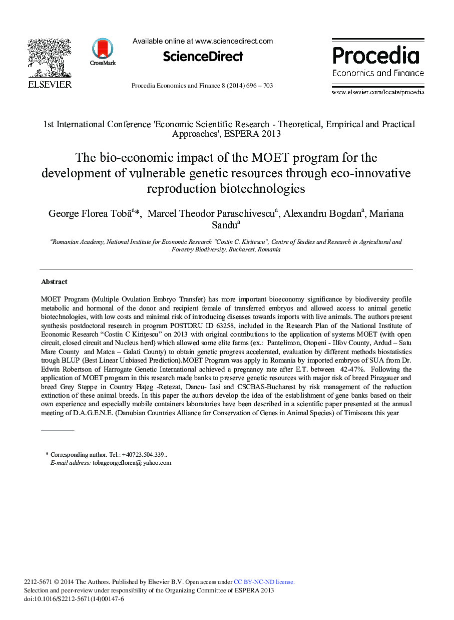 The Bio-economic Impact of the MOET Program for the Development of Vulnerable Genetic Resources Through Eco-innovative Reproduction Biotechnologies 