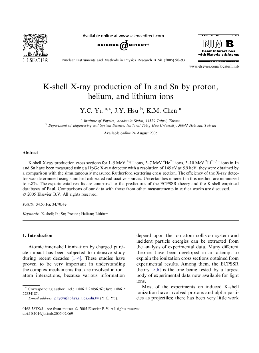 K-shell X-ray production of In and Sn by proton, helium, and lithium ions