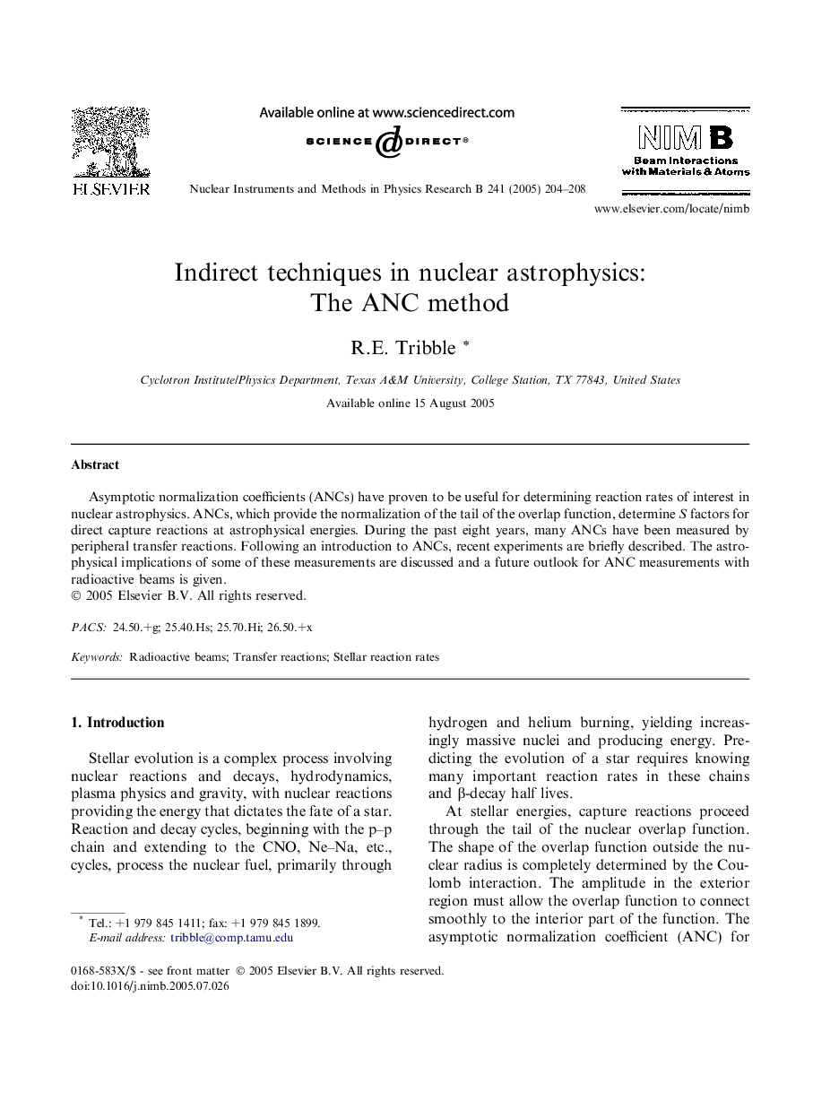 Indirect techniques in nuclear astrophysics: The ANC method