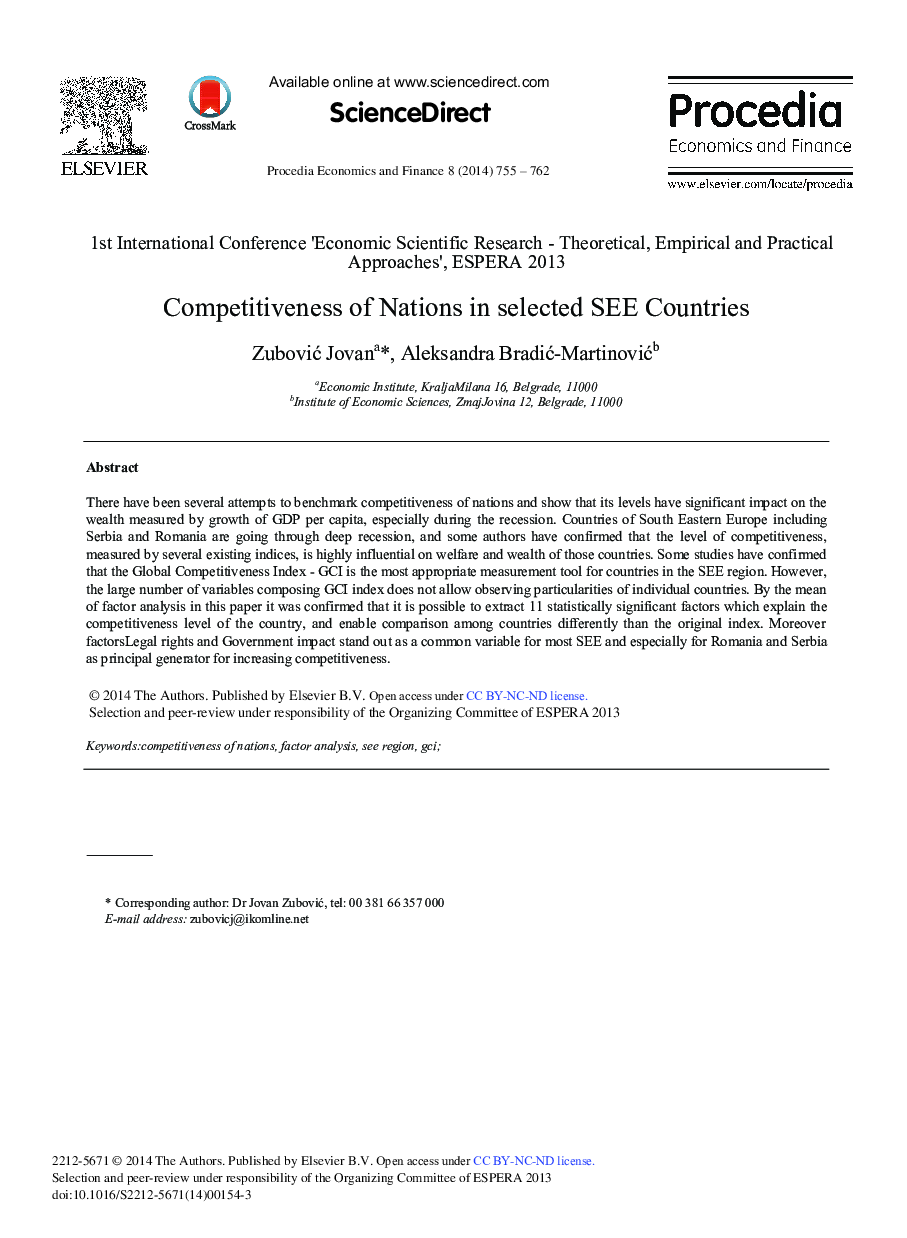 Competitiveness of Nations in Selected SEE Countries 