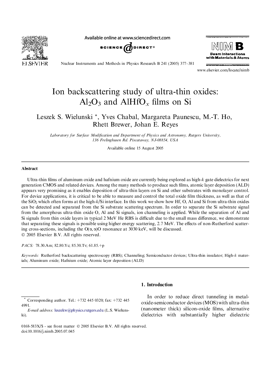 Ion backscattering study of ultra-thin oxides: Al2O3 and AlHfOx films on Si