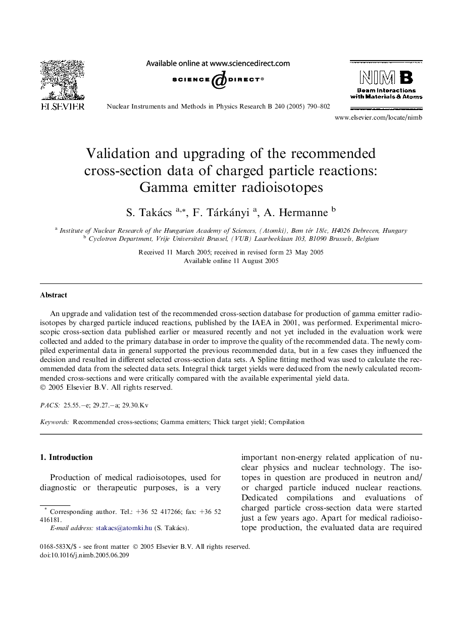 Validation and upgrading of the recommended cross-section data of charged particle reactions: Gamma emitter radioisotopes