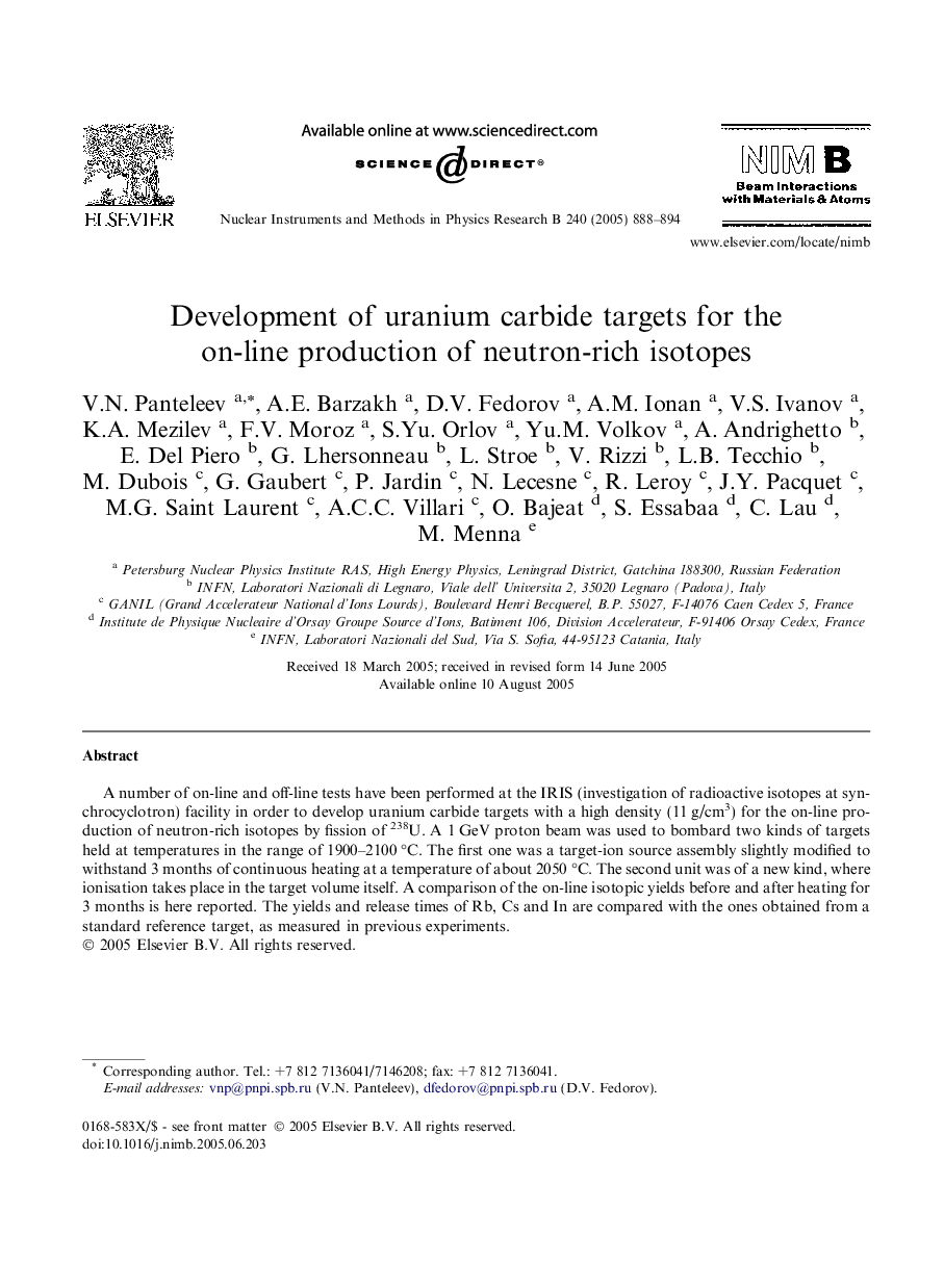 Development of uranium carbide targets for the on-line production of neutron-rich isotopes