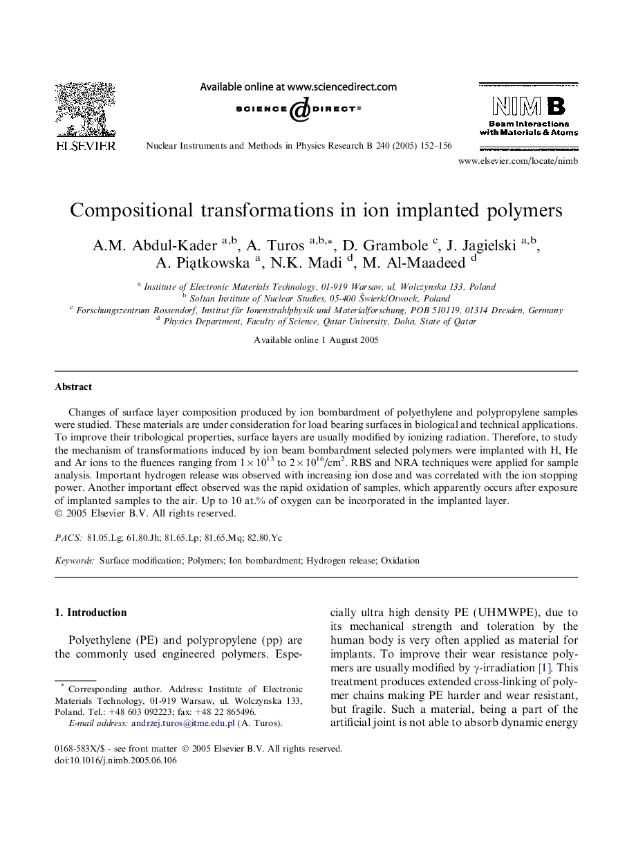 Compositional transformations in ion implanted polymers