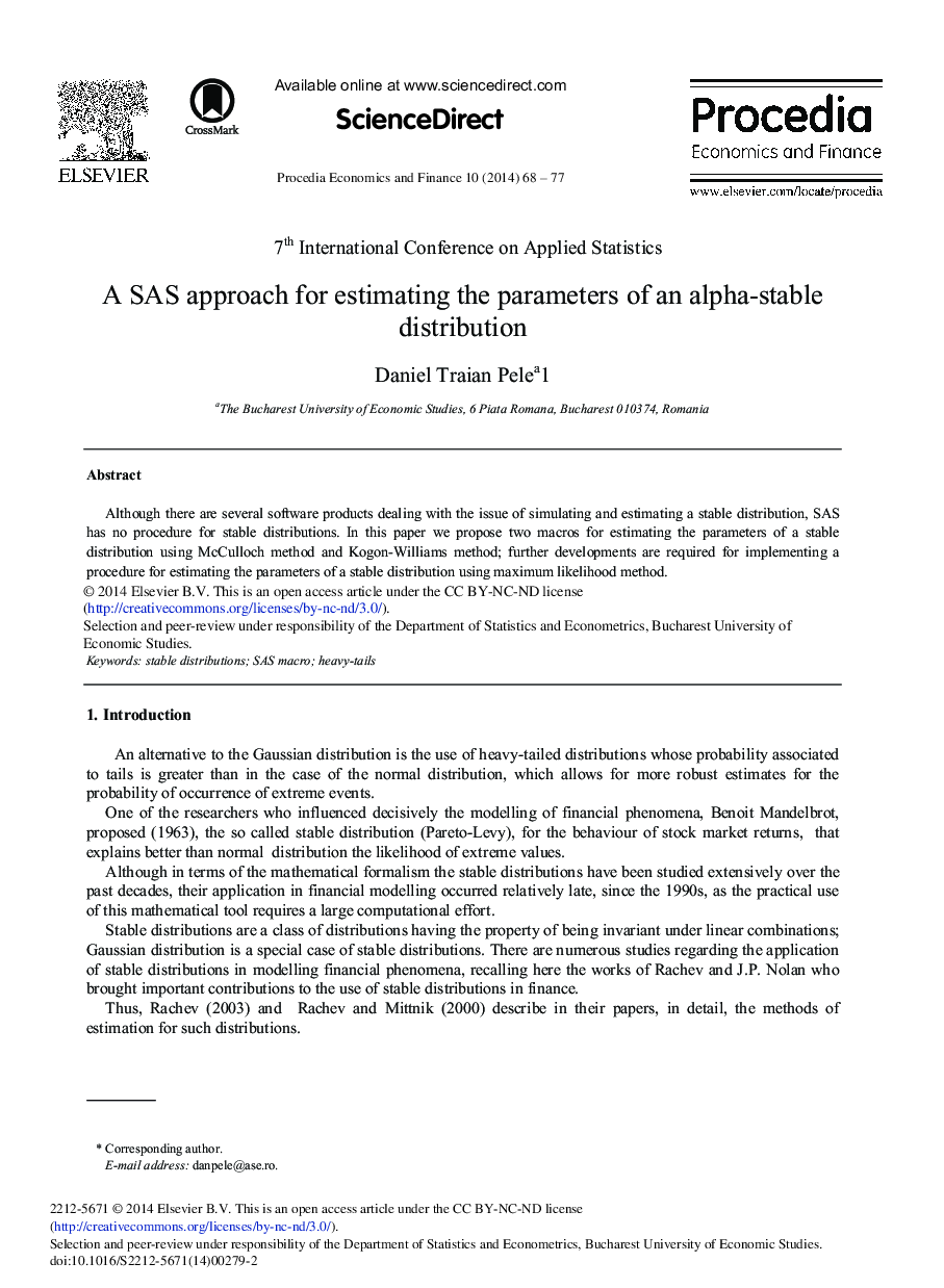 A SAS Approach for Estimating the Parameters of an Alpha-stable Distribution 