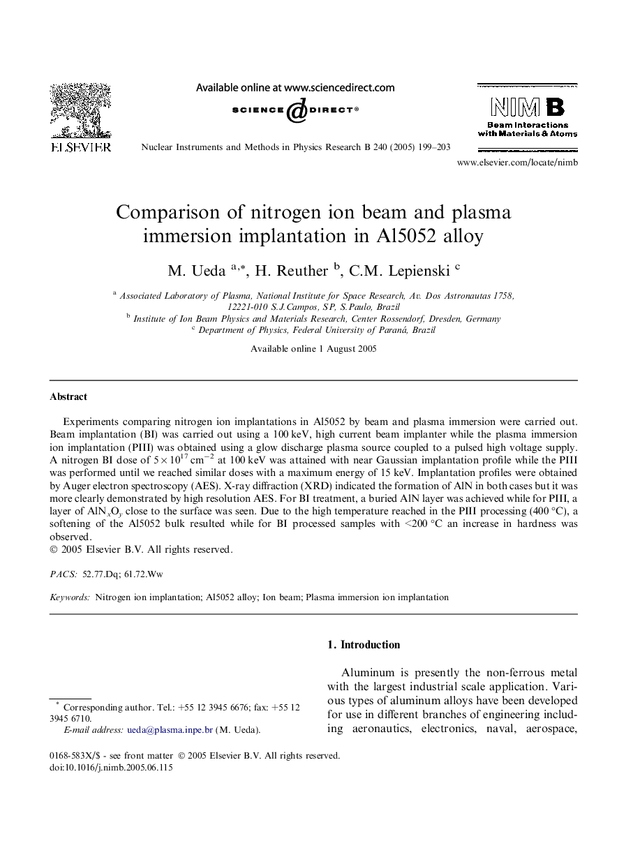 Comparison of nitrogen ion beam and plasma immersion implantation in Al5052 alloy