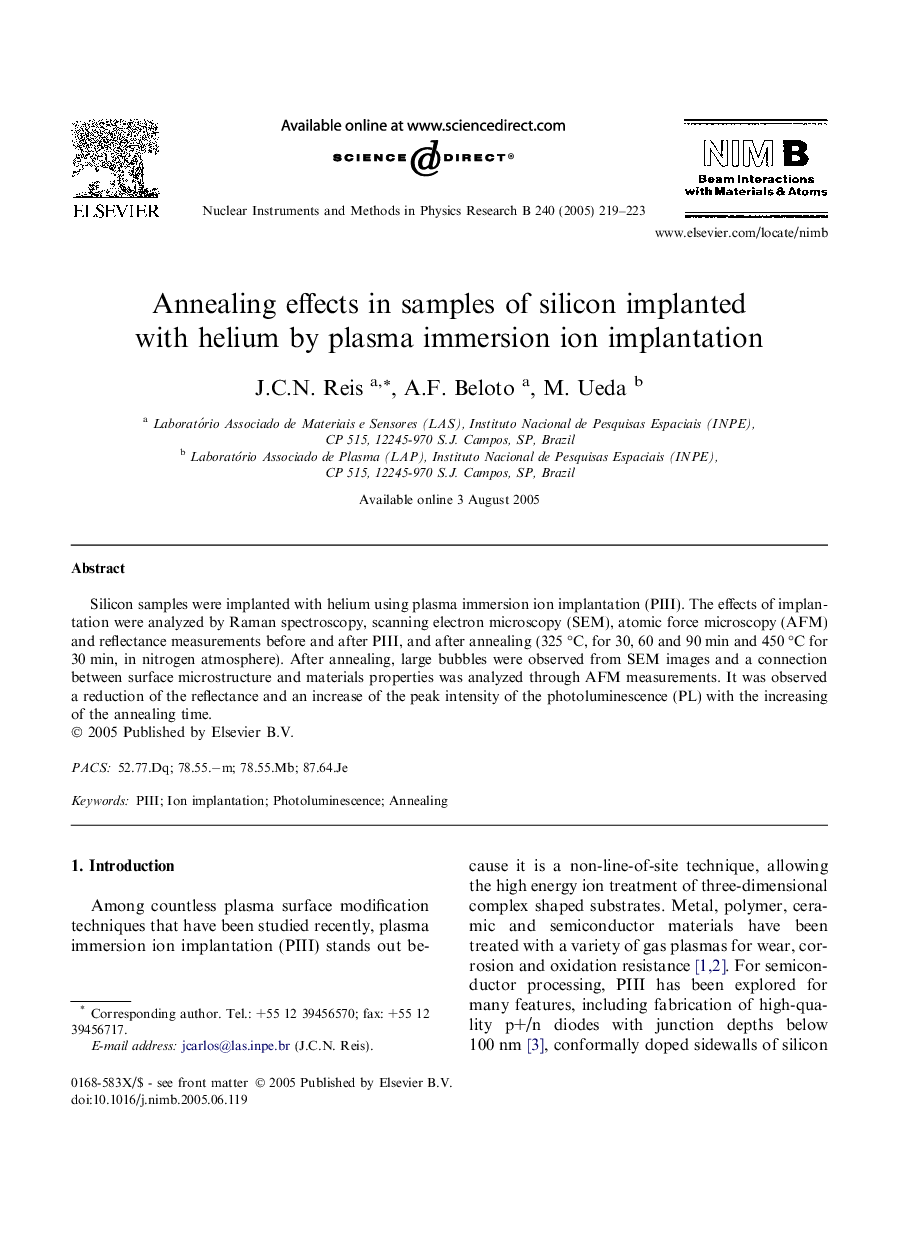 Annealing effects in samples of silicon implanted with helium by plasma immersion ion implantation