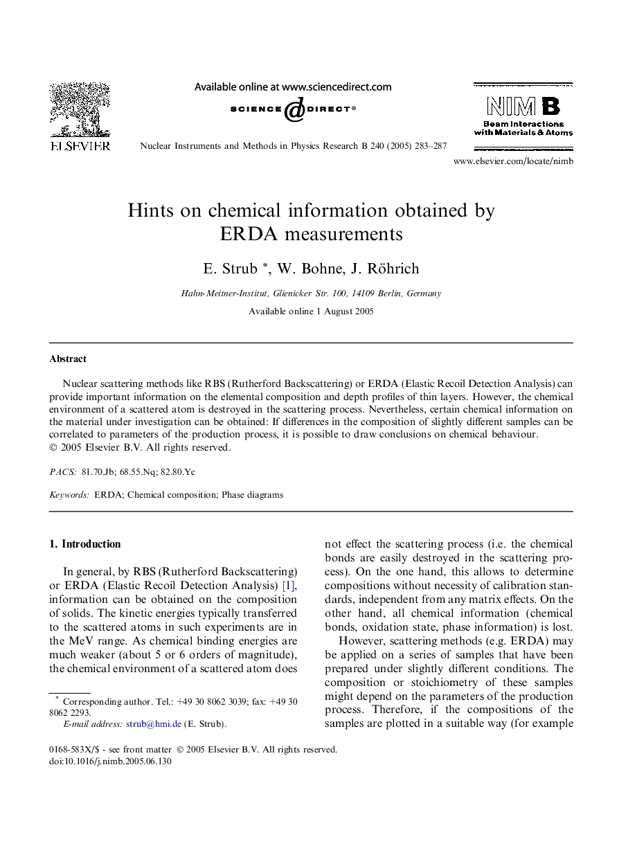 Hints on chemical information obtained by ERDA measurements