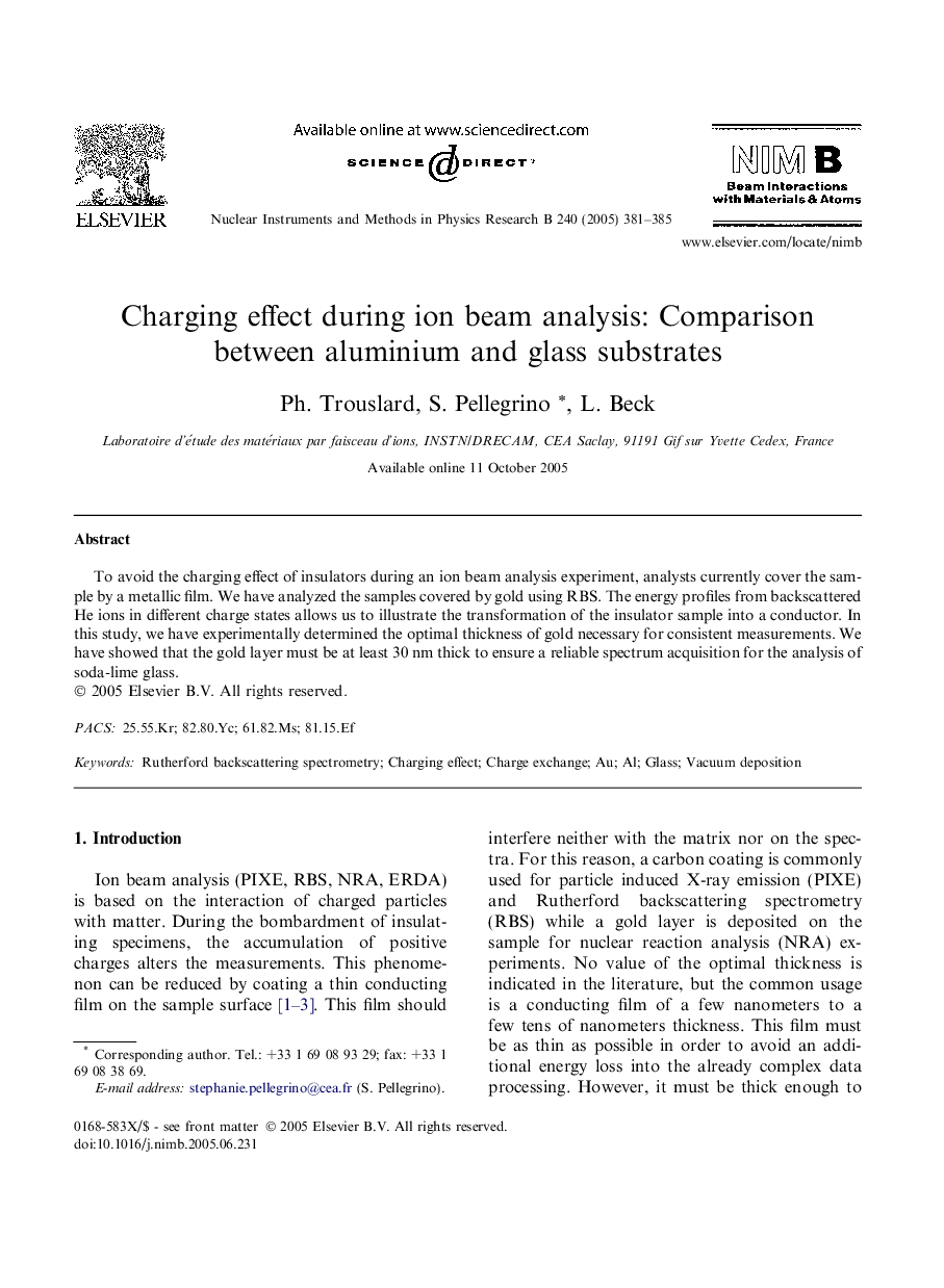 Charging effect during ion beam analysis: Comparison between aluminium and glass substrates