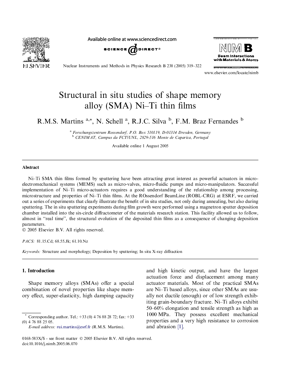 Structural in situ studies of shape memory alloy (SMA) Ni-Ti thin films