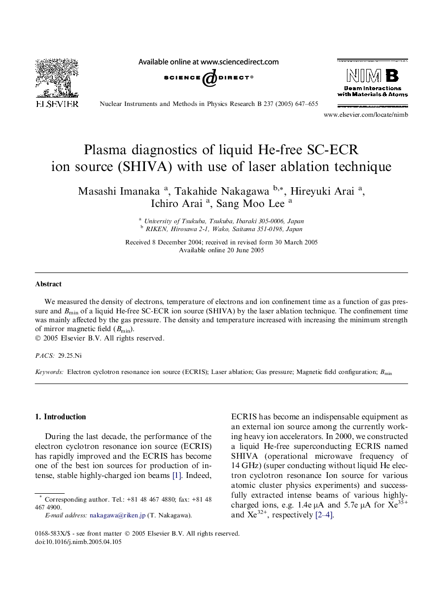Plasma diagnostics of liquid He-free SC-ECR ion source (SHIVA) with use of laser ablation technique