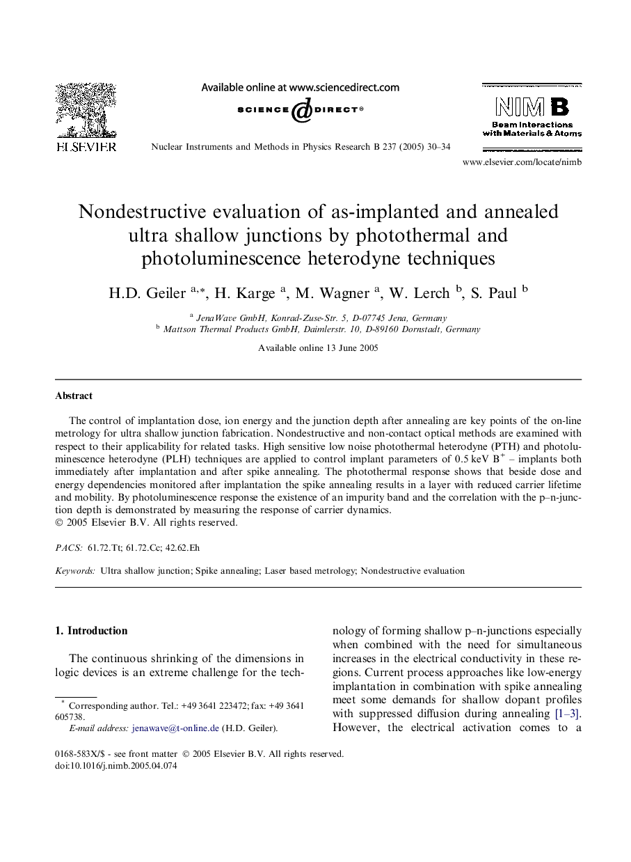 Nondestructive evaluation of as-implanted and annealed ultra shallow junctions by photothermal and photoluminescence heterodyne techniques