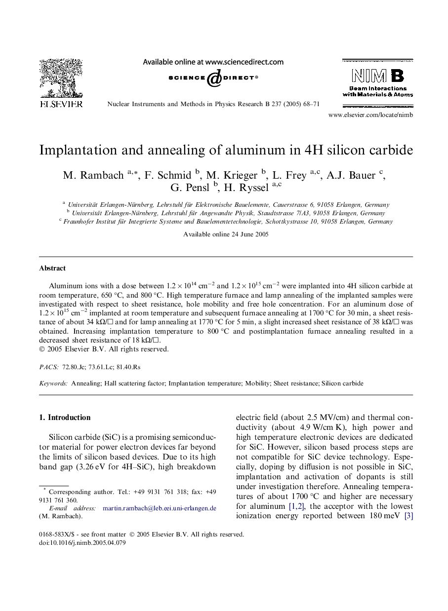 Implantation and annealing of aluminum in 4H silicon carbide