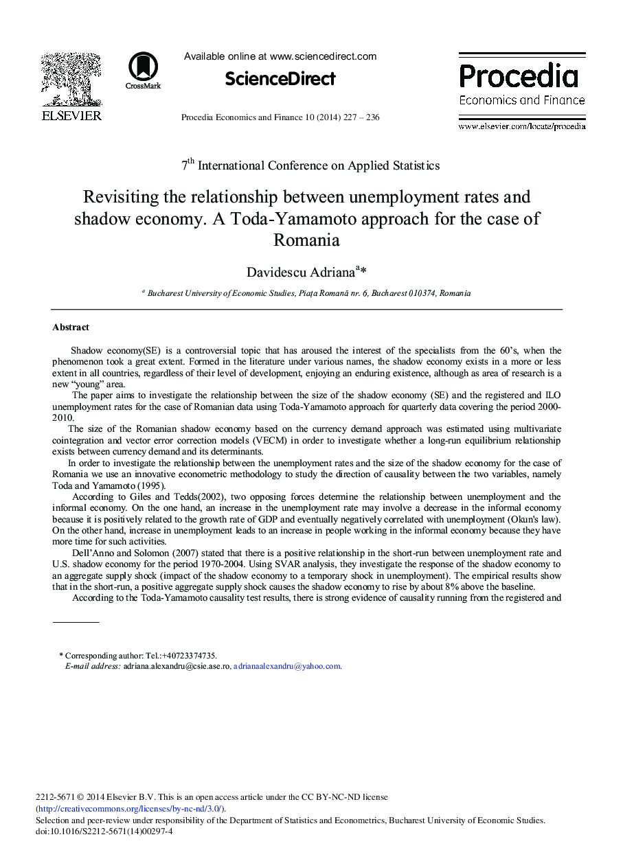 Revisiting the Relationship between Unemployment Rates and Shadow Economy. A Toda-Yamamoto Approach for the Case of Romania 