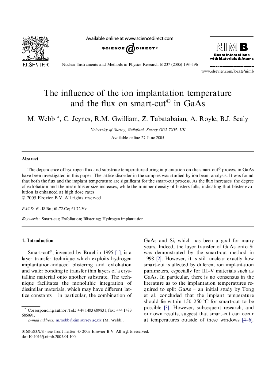 The influence of the ion implantation temperature and the flux on smart-cut© in GaAs