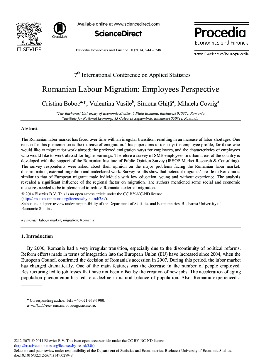 عکس صفحه اول مقاله: Romanian Labour Migration: Employees Perspective Romanian Labour Migration: Employees Perspective