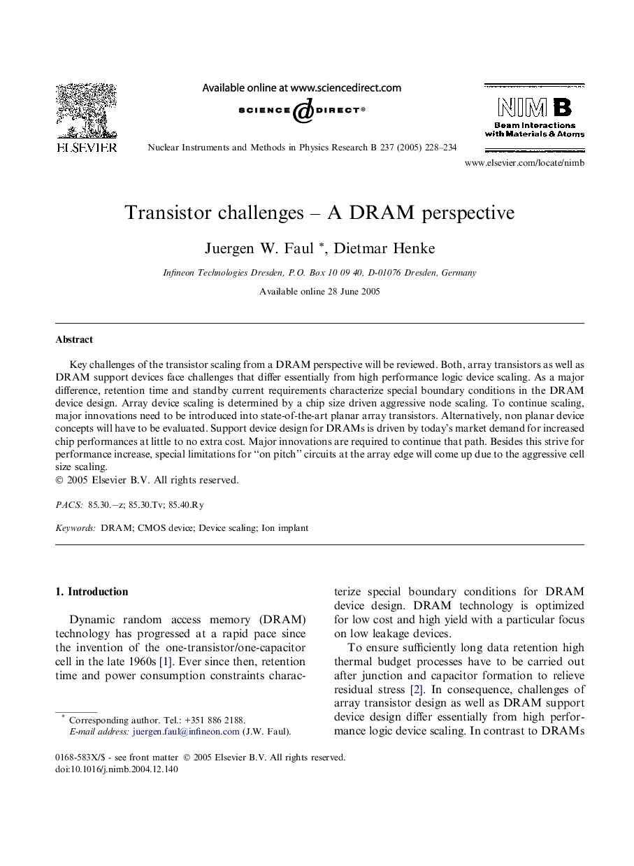 Transistor challenges - A DRAM perspective