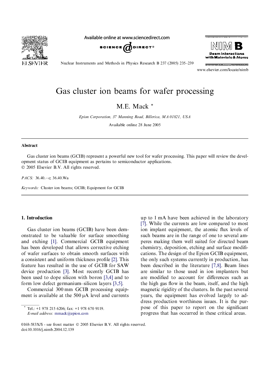 Gas cluster ion beams for wafer processing