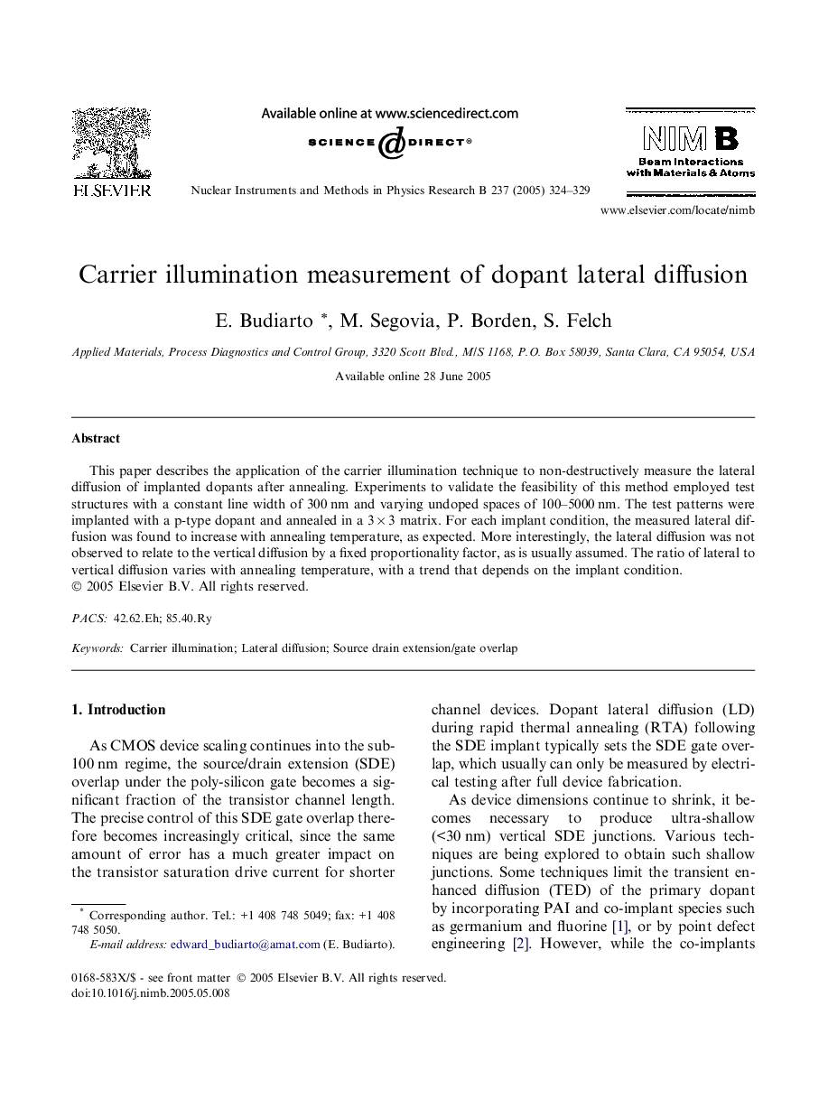 Carrier illumination measurement of dopant lateral diffusion