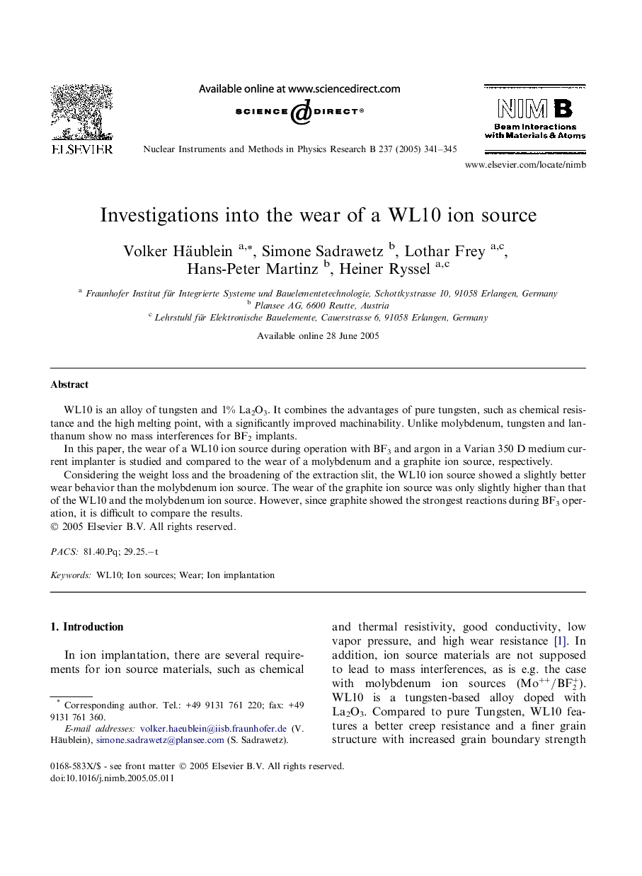 Investigations into the wear of a WL10 ion source