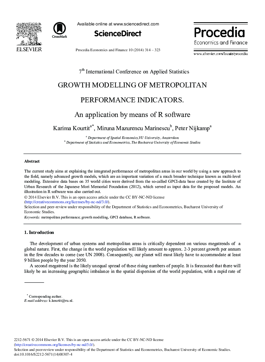 Growth Modelling of Metropolitan Performance Indicators. An Application by Means of R Software 