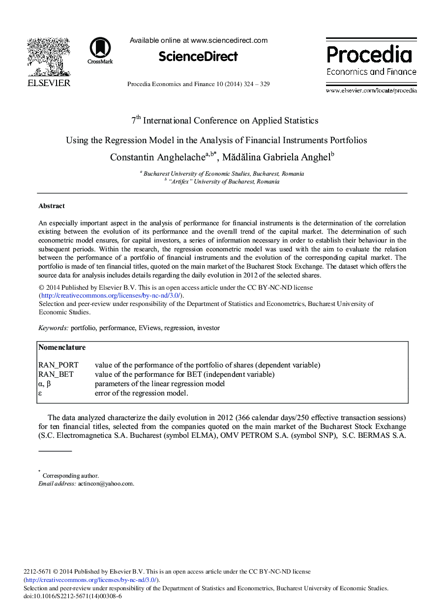 Using the Regression Model in the Analysis of Financial Instruments Portfolios 