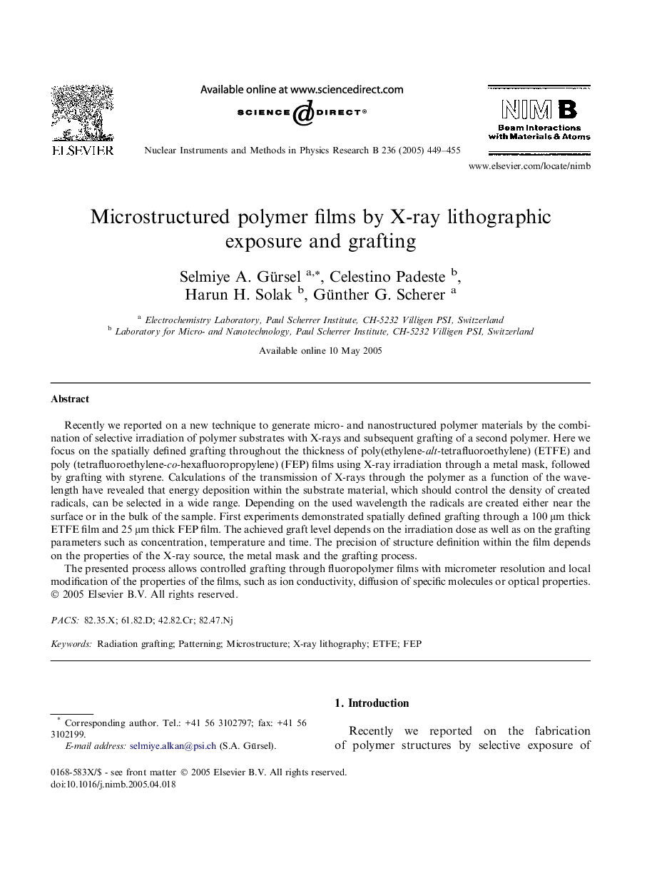 Microstructured polymer films by X-ray lithographic exposure and grafting