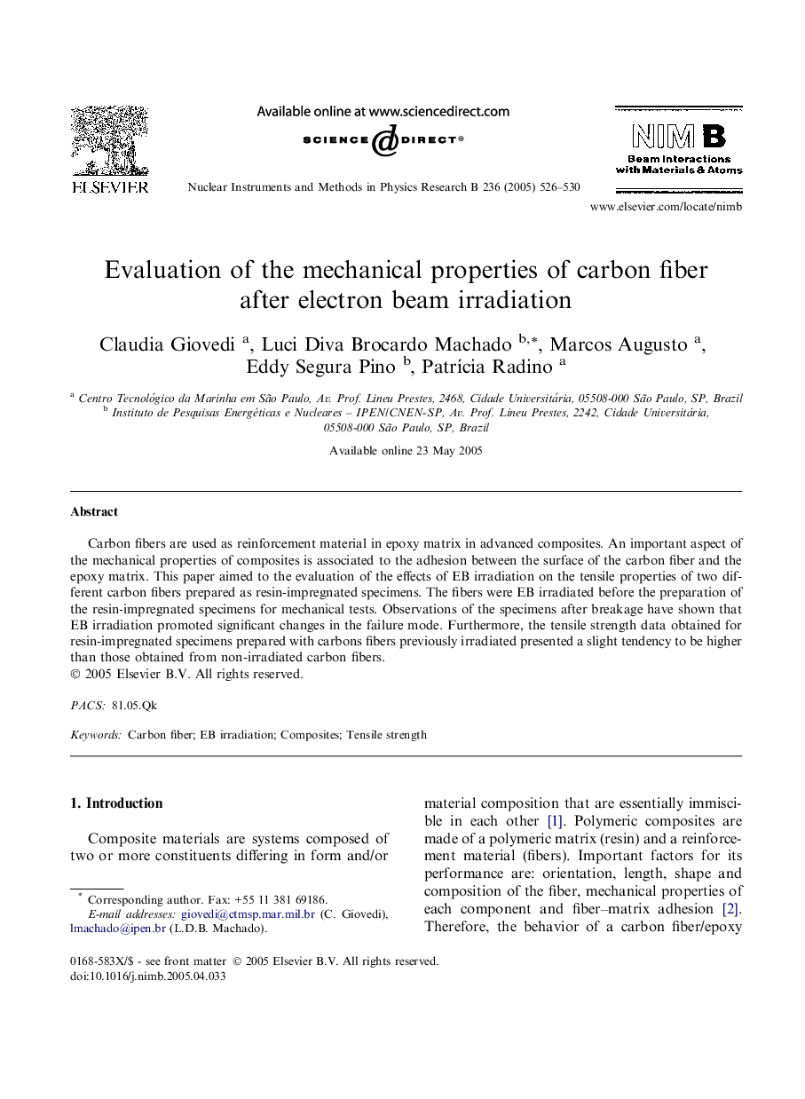 Evaluation of the mechanical properties of carbon fiber after electron beam irradiation