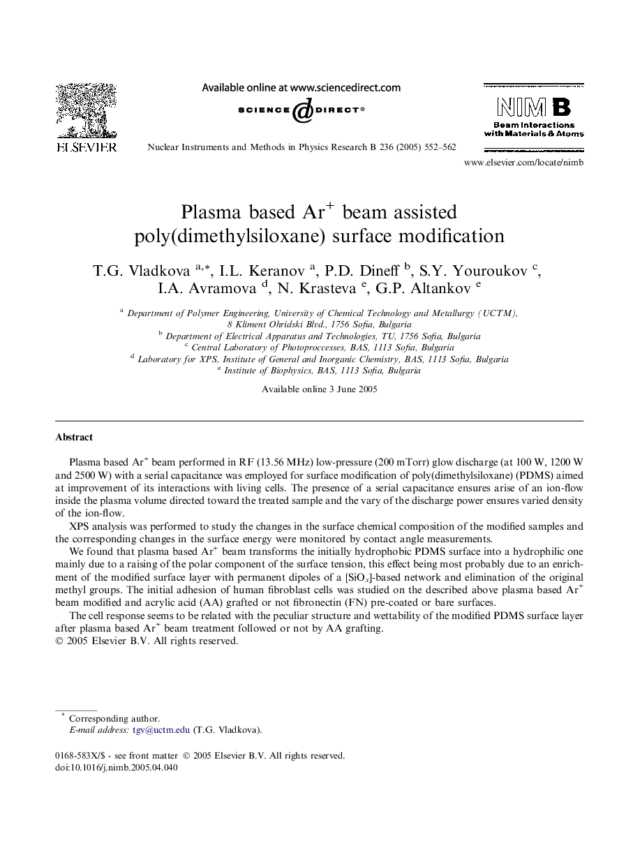 Plasma based Ar+ beam assisted poly(dimethylsiloxane) surface modification