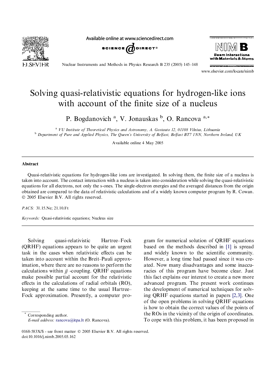 Solving quasi-relativistic equations for hydrogen-like ions with account of the finite size of a nucleus