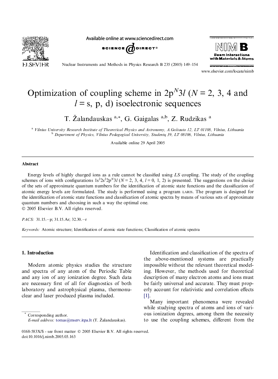 Optimization of coupling scheme in 2pN3l (NÂ =Â 2, 3, 4 and lÂ =Â s, p, d) isoelectronic sequences