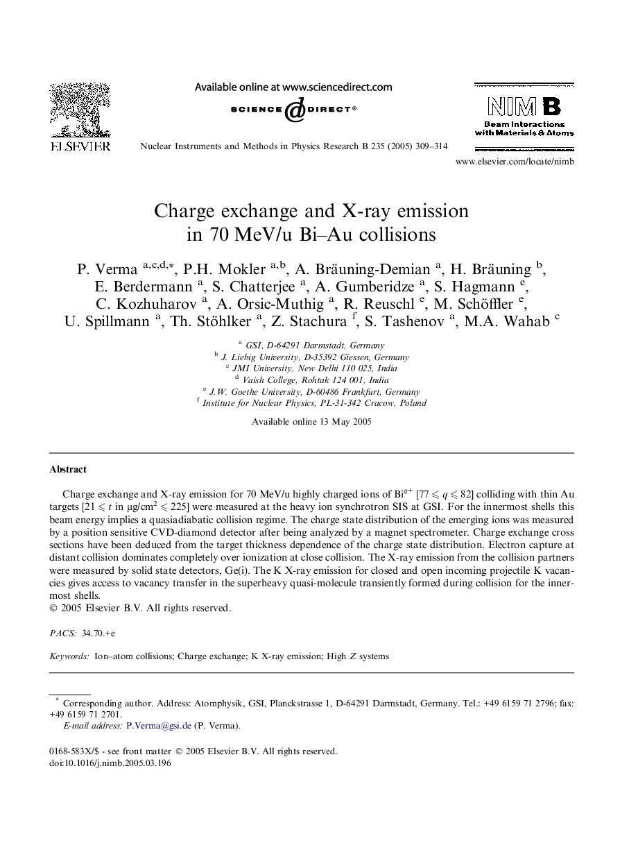 Charge exchange and X-ray emission in 70Â MeV/u Bi-Au collisions