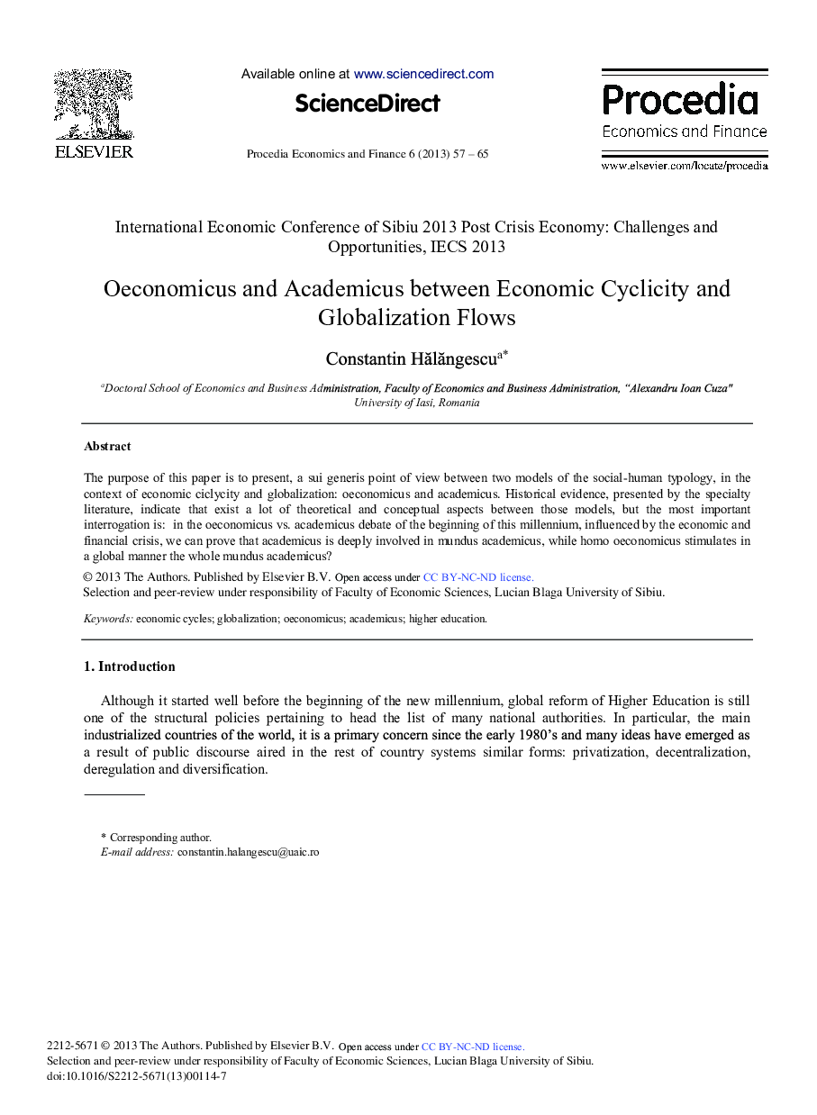 Oeconomicus and Academicus between Economic Cyclicity and Globalization Flows 