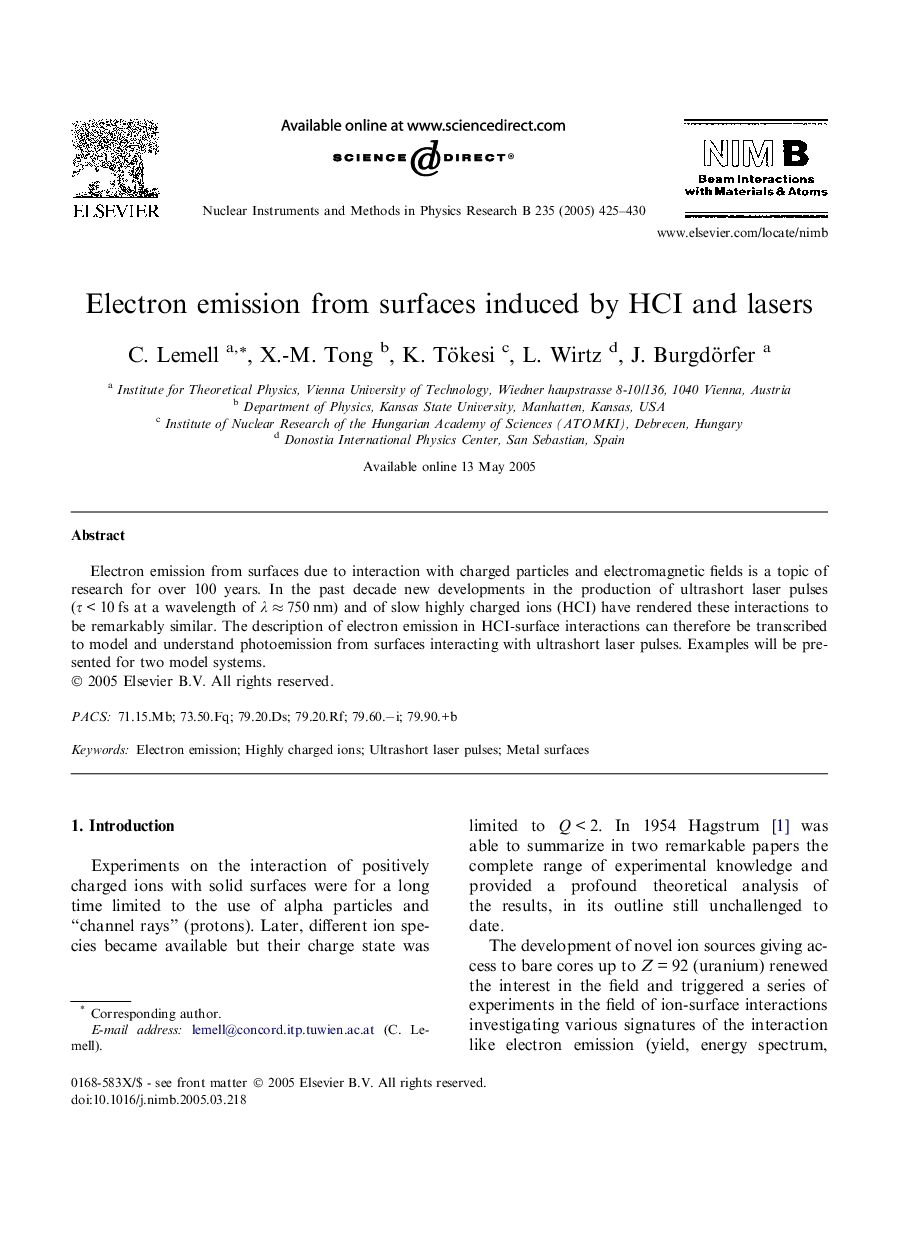 Electron emission from surfaces induced by HCI and lasers