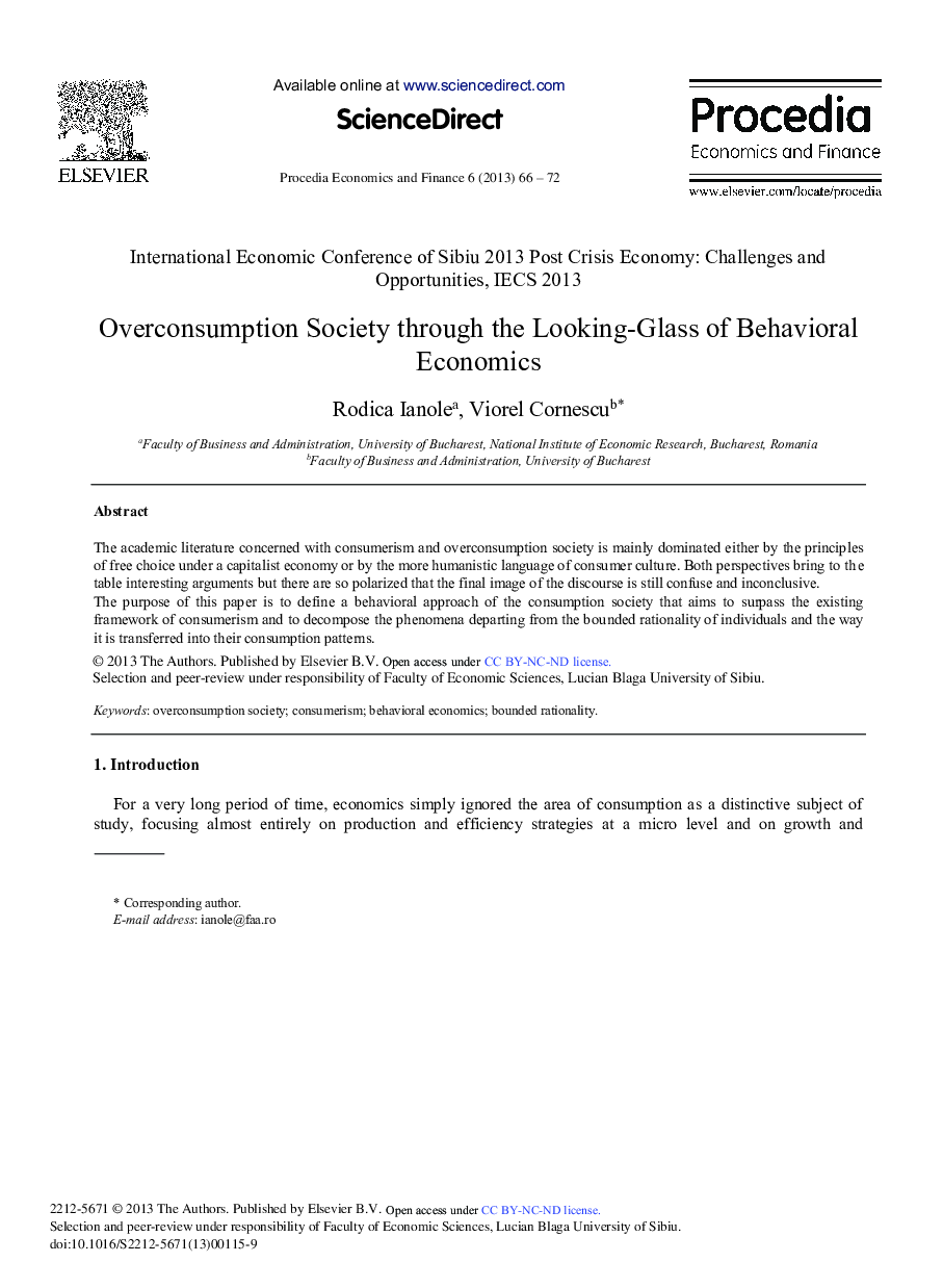 Overconsumption Society through the Looking-glass of Behavioral Economics 