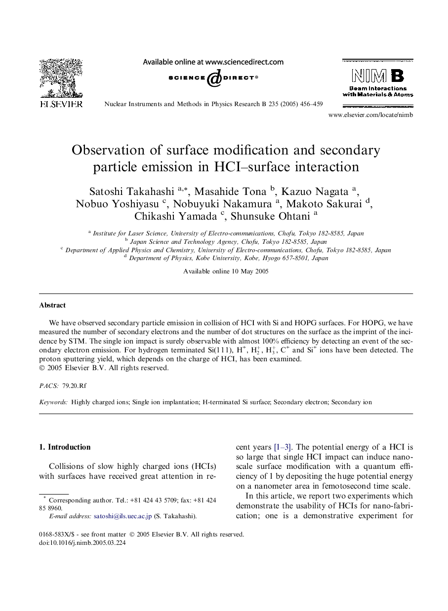 Observation of surface modification and secondary particle emission in HCI-surface interaction