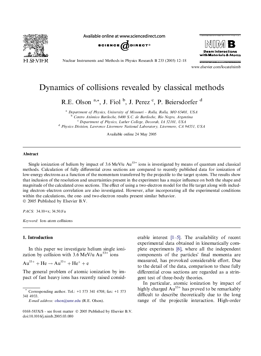 عکس صفحه اول مقاله: Dynamics of collisions revealed by classical methods Dynamics of collisions revealed by classical methods