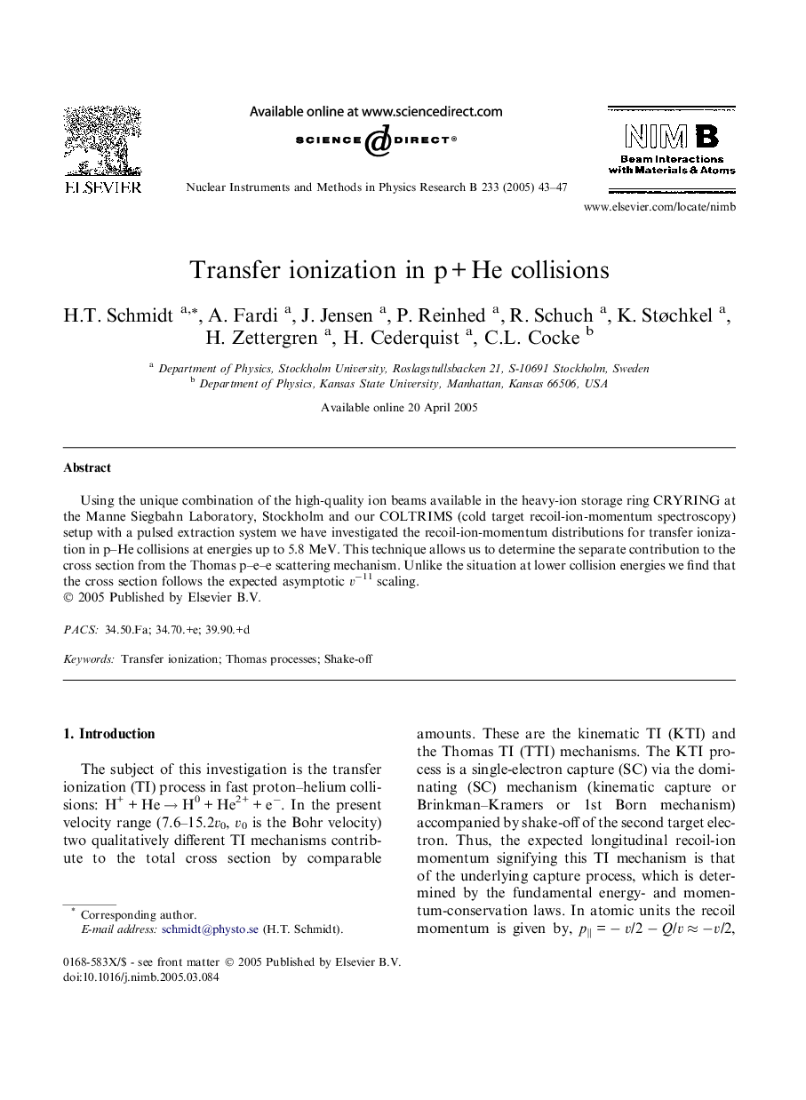 Transfer ionization in pÂ +Â He collisions